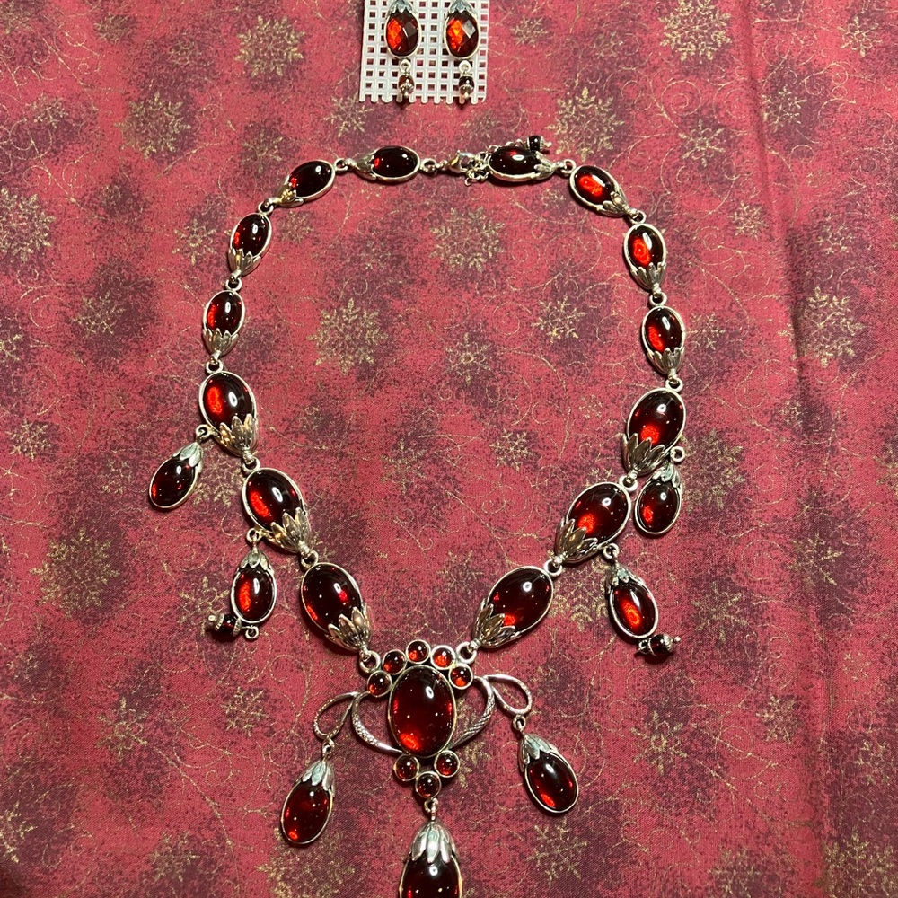 Cherry Amber and Silver Necklace by NYC Valerio 888